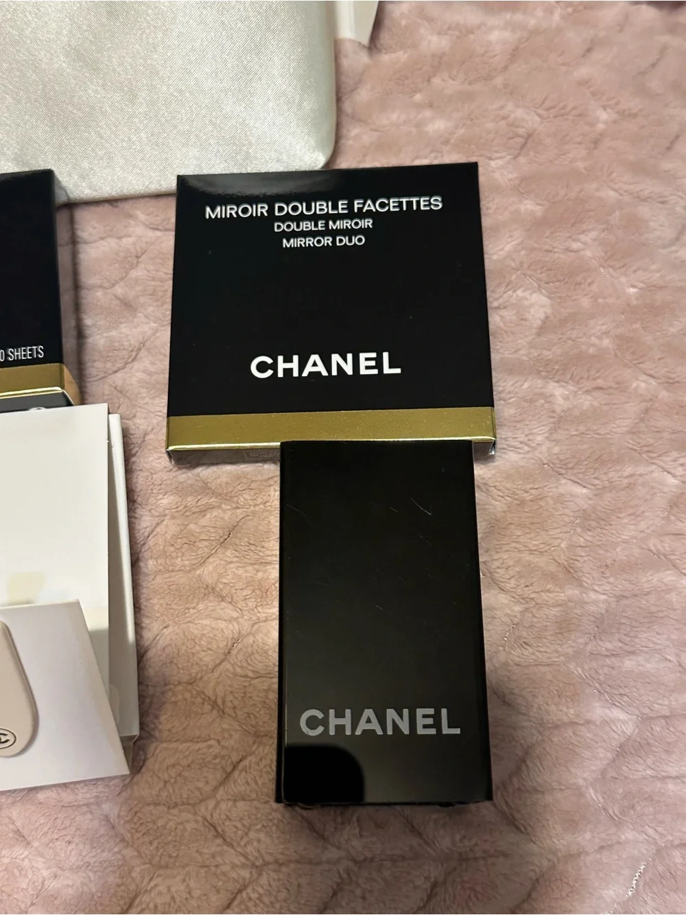 CHANEL Double Mirror Duo, Chanel oil control papers, makeup pouch & brush holder